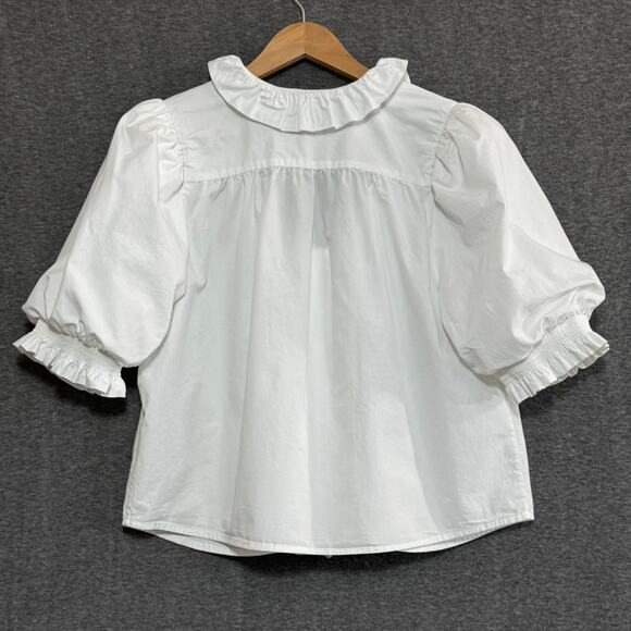 FOREVER THAT GIRL White Puff-Sleeve Ruffle Blouse Large Romantic Feminine Soft - Picture 2 of 10